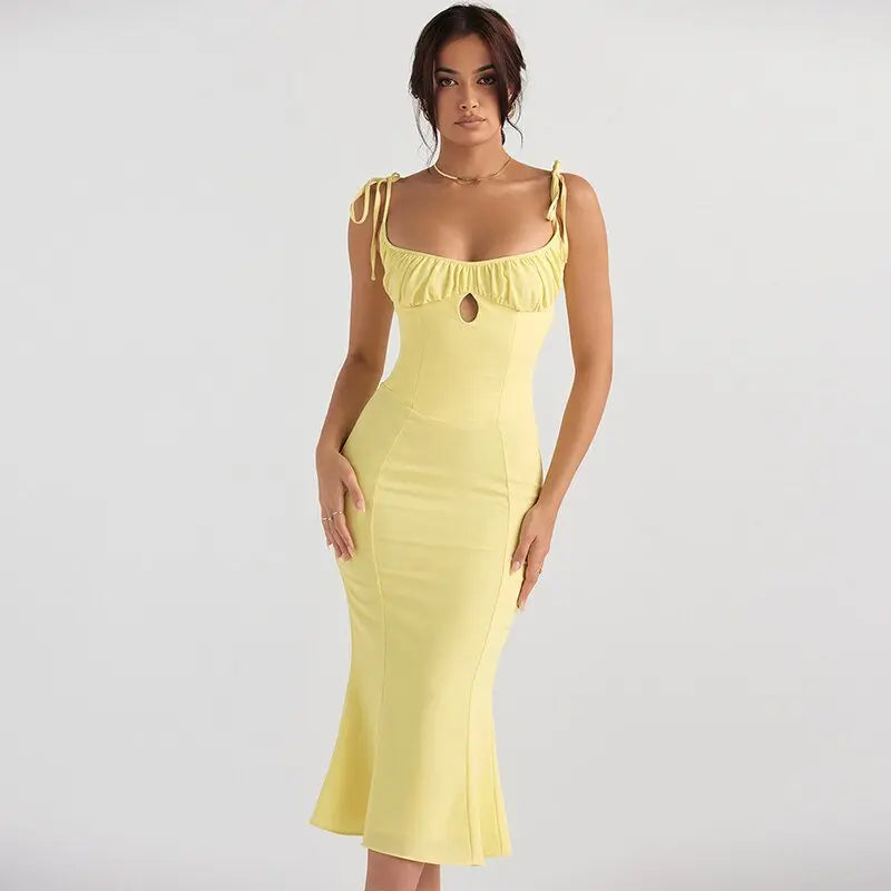 Folds Sleeveless Slips Bandage Solid Maxi Prom Dress Sexy Bodycon Summer - Blade & Thread