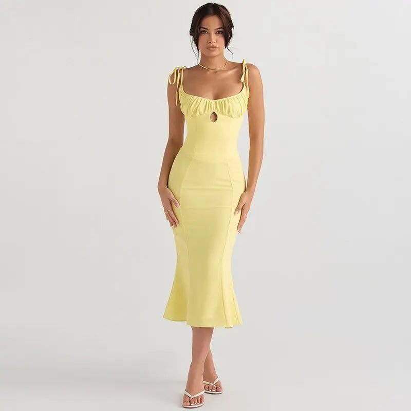 Folds Sleeveless Slips Bandage Solid Maxi Prom Dress Sexy Bodycon Summer - Blade & Thread