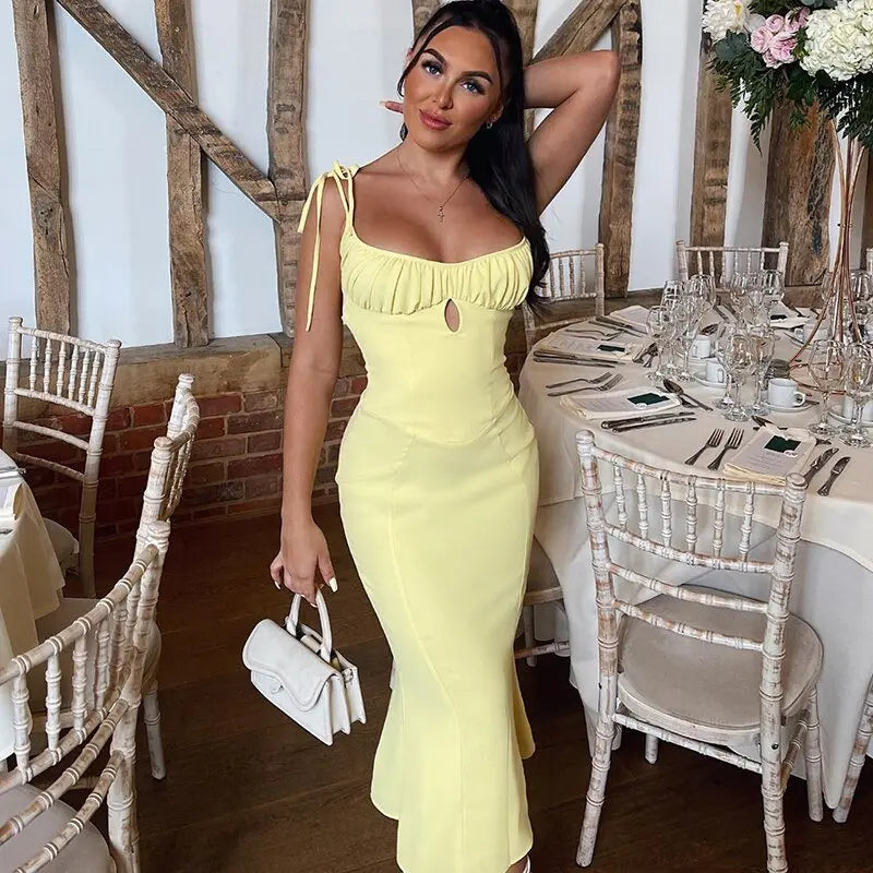 Folds Sleeveless Slips Bandage Solid Maxi Prom Dress Sexy Bodycon Summer - Blade & Thread
