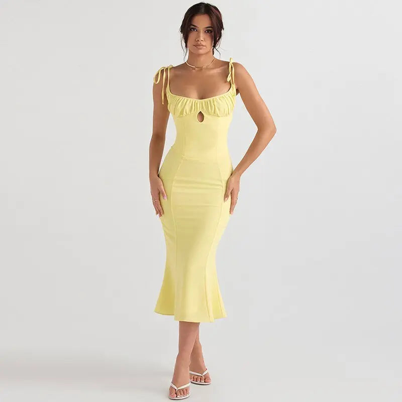 Folds Sleeveless Slips Bandage Solid Maxi Prom Dress Sexy Bodycon Summer - Blade & Thread