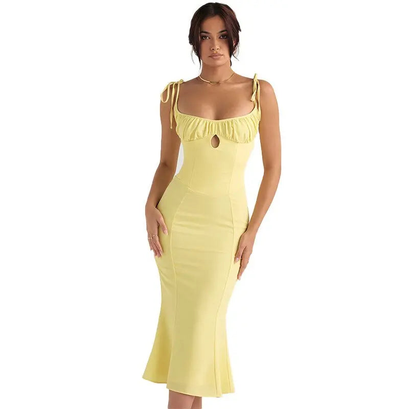Folds Sleeveless Slips Bandage Solid Maxi Prom Dress Sexy Bodycon Summer - Blade & Thread