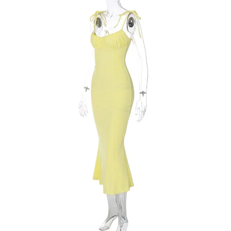 Folds Sleeveless Slips Bandage Solid Maxi Prom Dress Sexy Bodycon Summer - Blade & Thread