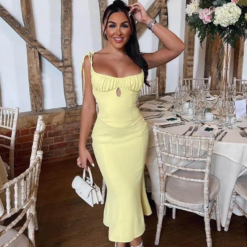 Folds Sleeveless Slips Bandage Solid Maxi Prom Dress Sexy Bodycon Summer - Blade & Thread