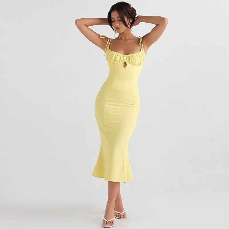 Folds Sleeveless Slips Bandage Solid Maxi Prom Dress Sexy Bodycon Summer - Blade & Thread