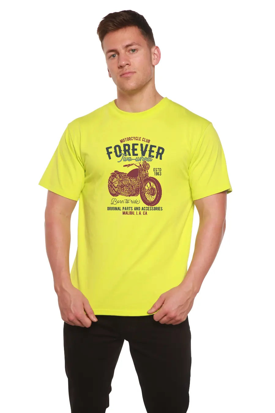 FOREVER TWO WHEEL Men's Bamboo Viscose/Organic Cotton Short Sleeve Graphic T-Shirt Spun Bamboo
