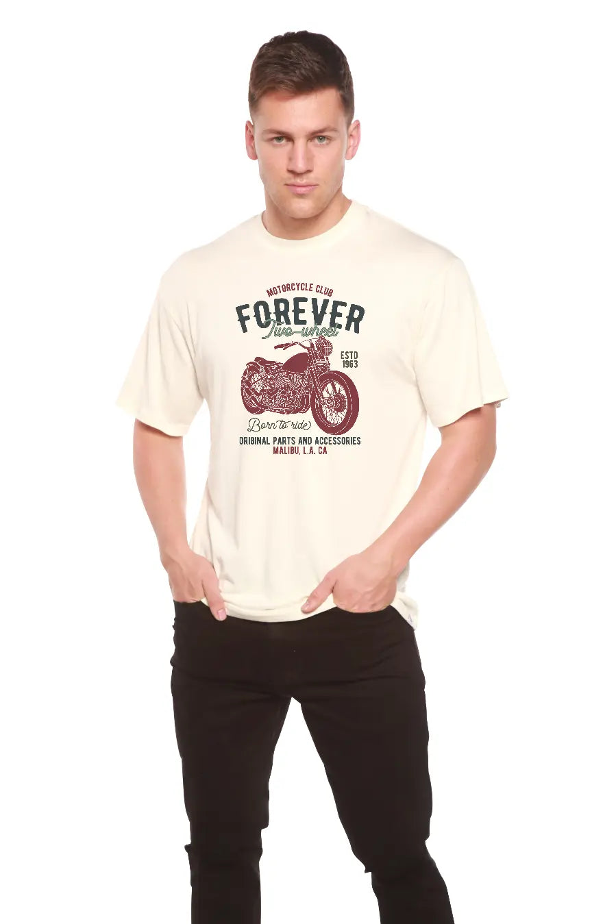 FOREVER TWO WHEEL Men's Bamboo Viscose/Organic Cotton Short Sleeve Graphic T-Shirt Spun Bamboo