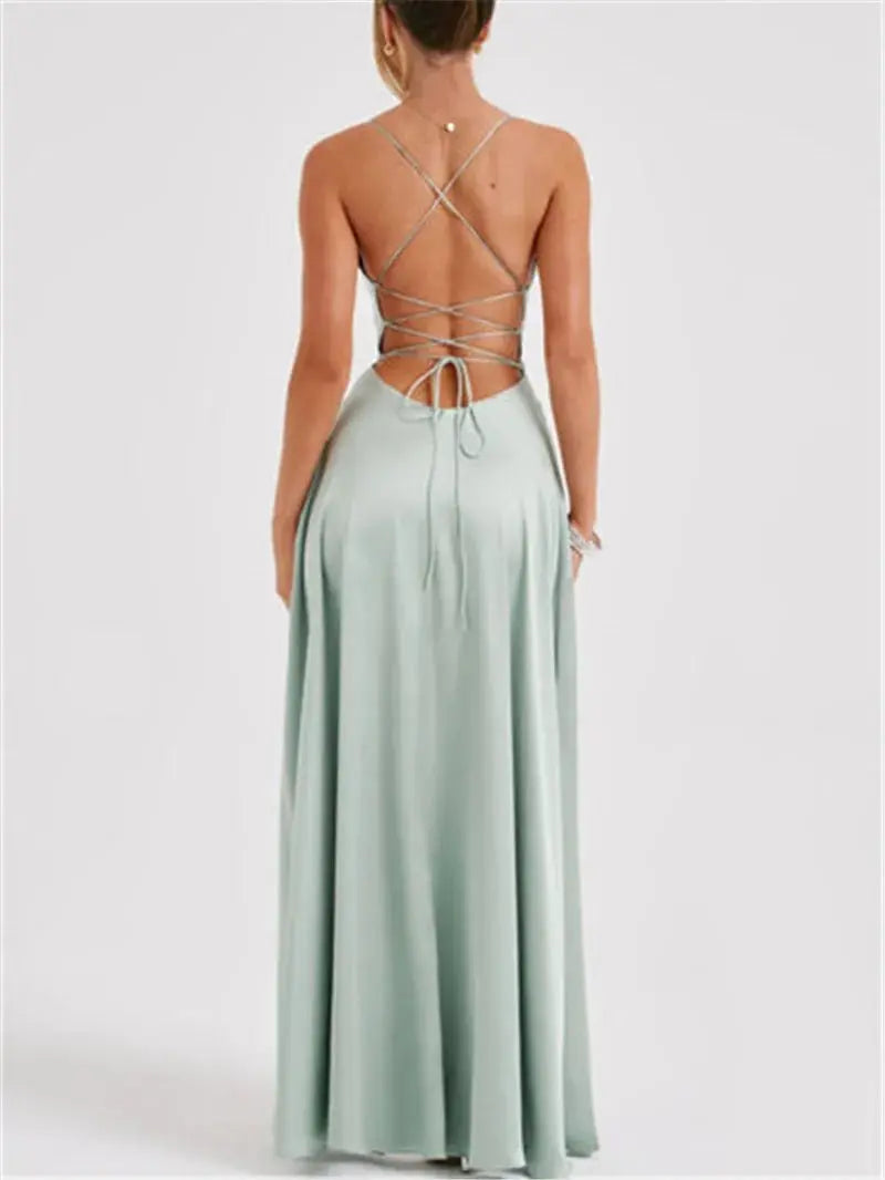 Formal Dress Elegant Solid Color Backless Split Evening Gown - Blade & Thread