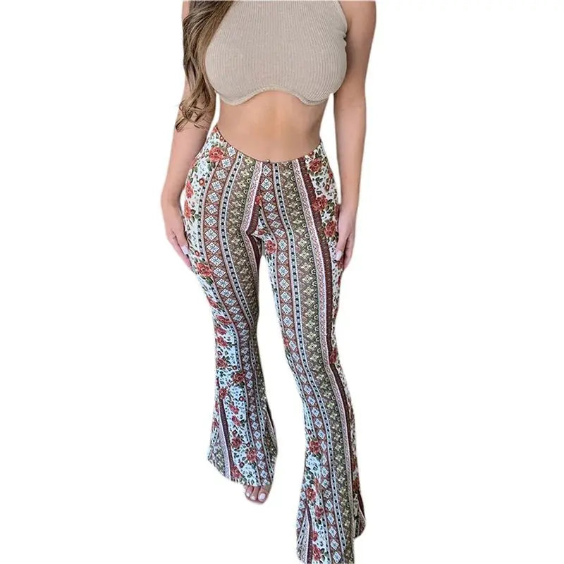 Frauen Boho Flare Pants Ethnic Tribal Print Bell Bottom Yoga Palazzo Hose - Blade & Thread