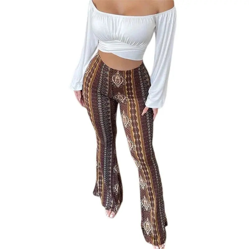 Frauen Boho Flare Pants Ethnic Tribal Print Bell Bottom Yoga Palazzo Hose - Blade & Thread