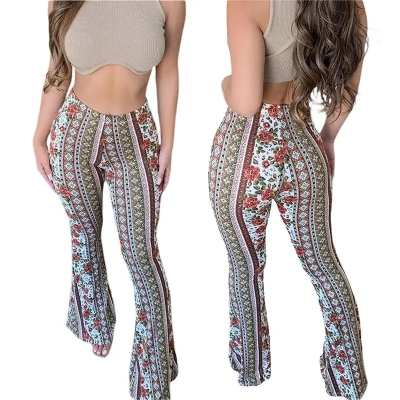 Frauen Boho Flare Pants Ethnic Tribal Print Bell Bottom Yoga Palazzo Hose - Blade & Thread