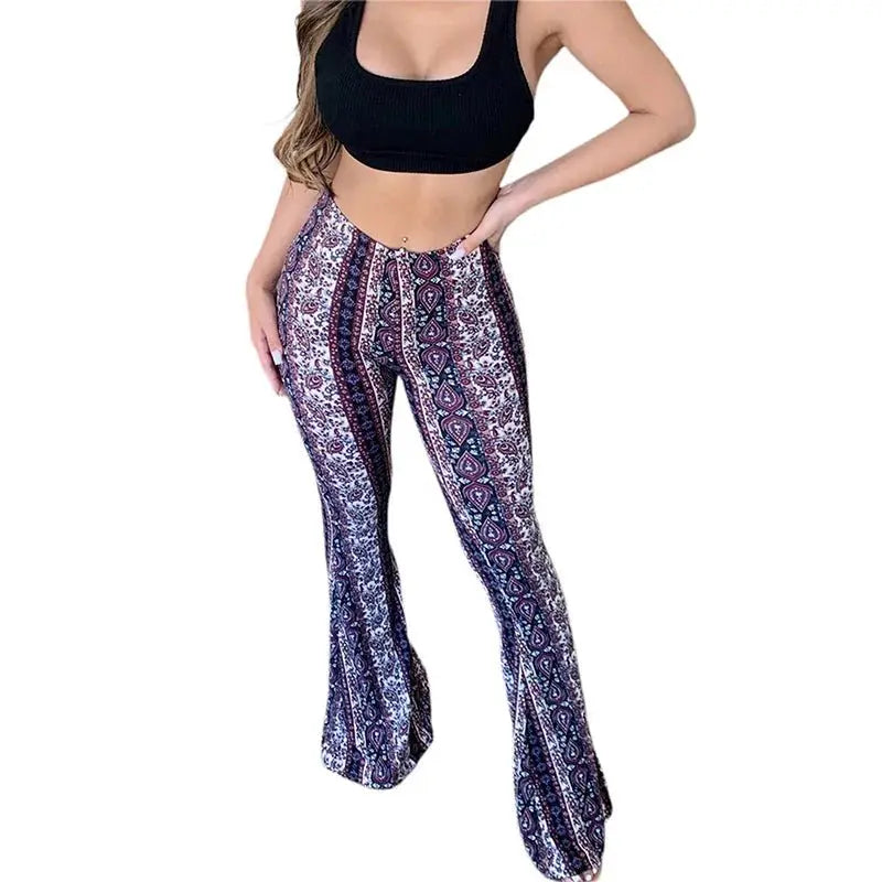 Frauen Boho Flare Pants Ethnic Tribal Print Bell Bottom Yoga Palazzo Hose - Blade & Thread