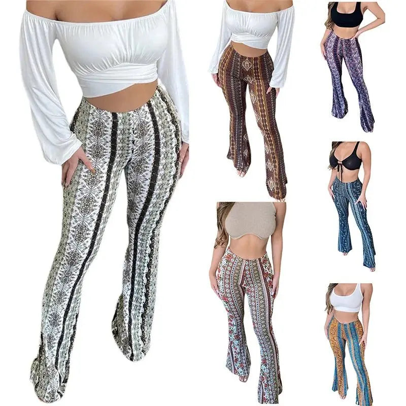 Frauen Boho Flare Pants Ethnic Tribal Print Bell Bottom Yoga Palazzo Hose - Blade & Thread