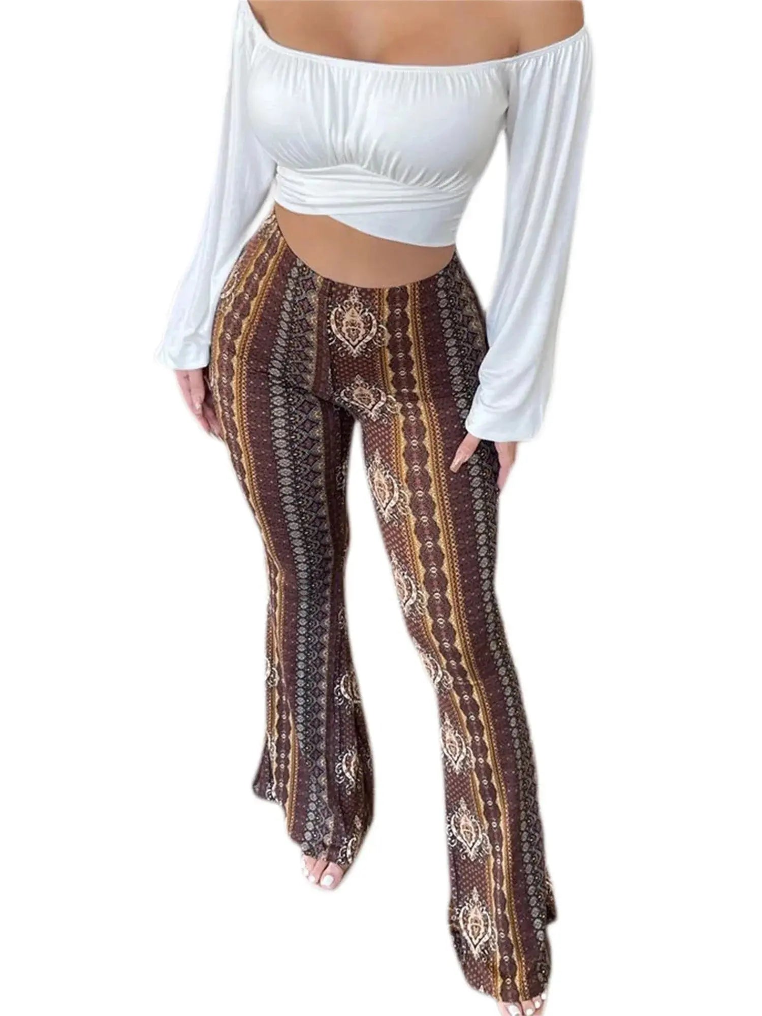 Frauen Boho Flare Pants Ethnic Tribal Print Bell Bottom Yoga Palazzo Hose - Blade & Thread