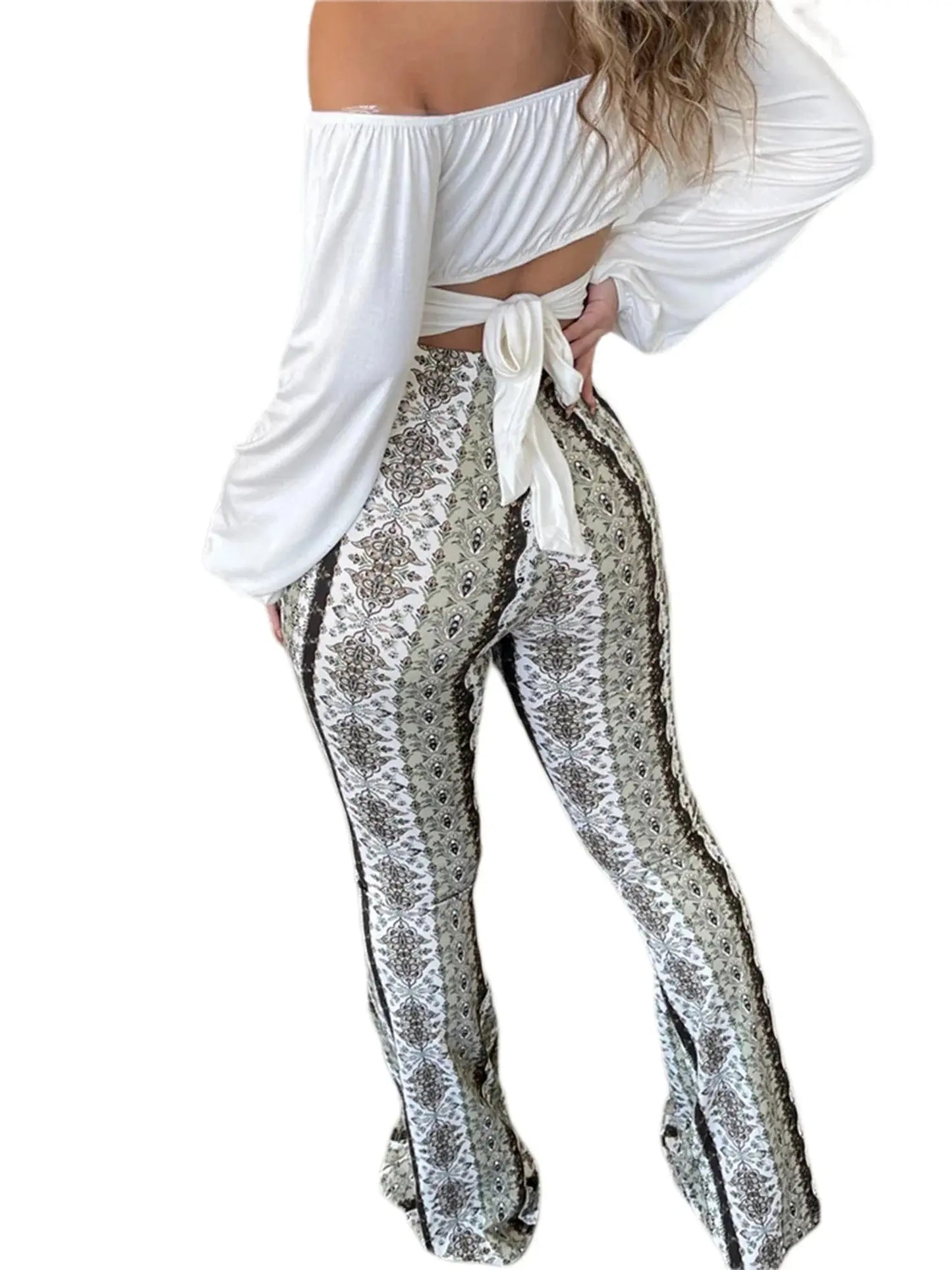 Frauen Boho Flare Pants Ethnic Tribal Print Bell Bottom Yoga Palazzo Hose - Blade & Thread