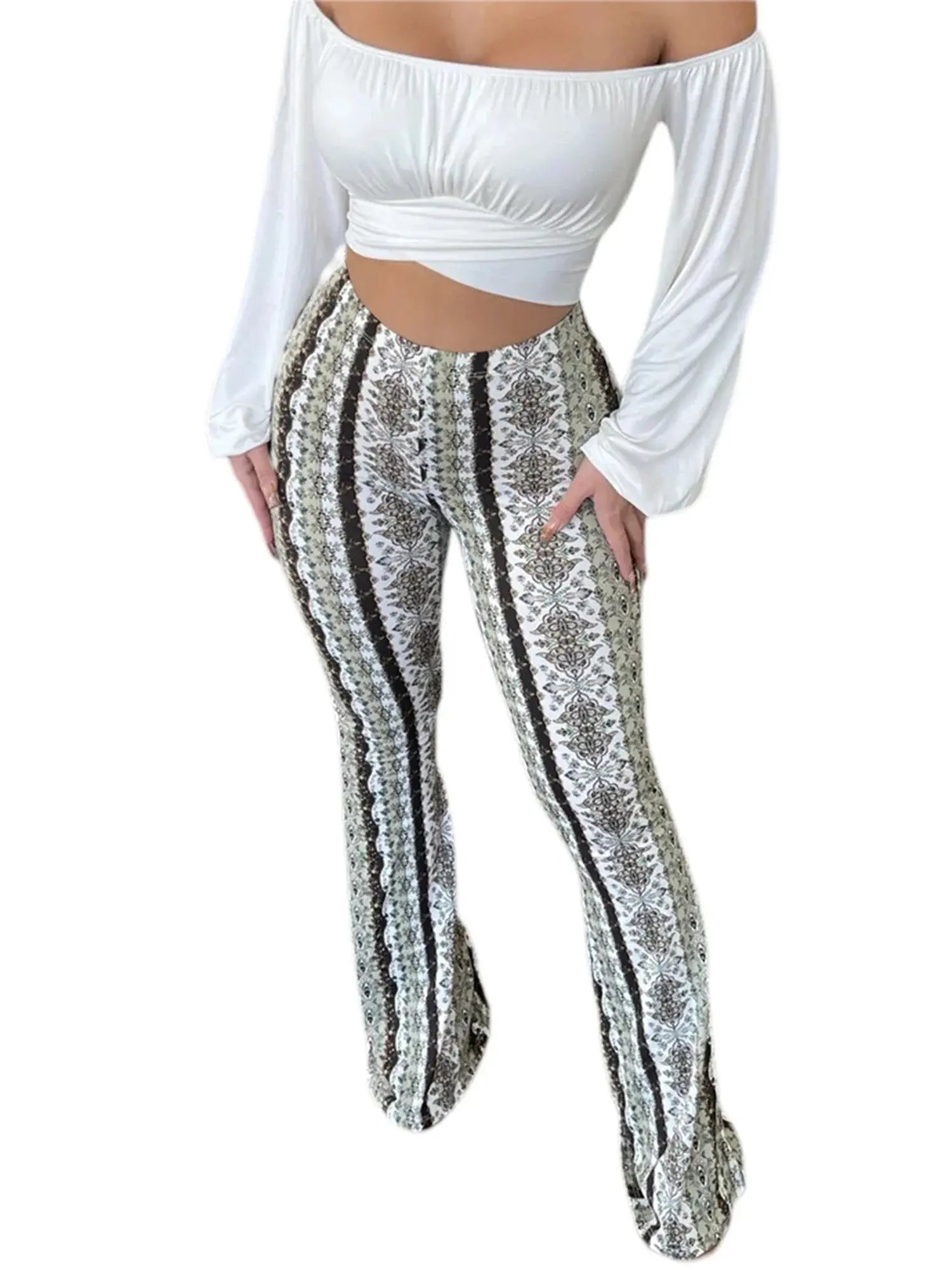 Frauen Boho Flare Pants Ethnic Tribal Print Bell Bottom Yoga Palazzo Hose - Blade & Thread