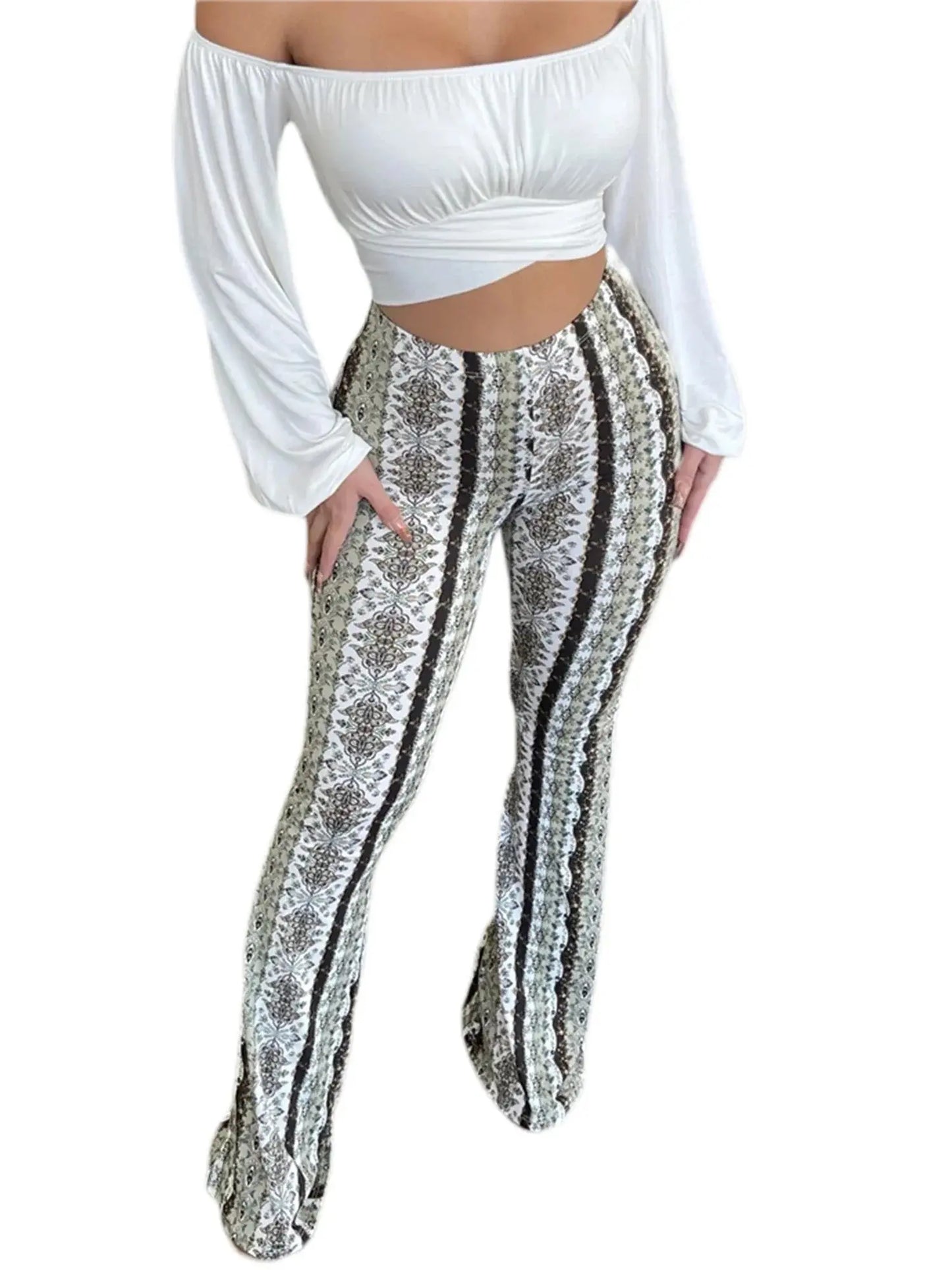 Frauen Boho Flare Pants Ethnic Tribal Print Bell Bottom Yoga Palazzo Hose - Blade & Thread