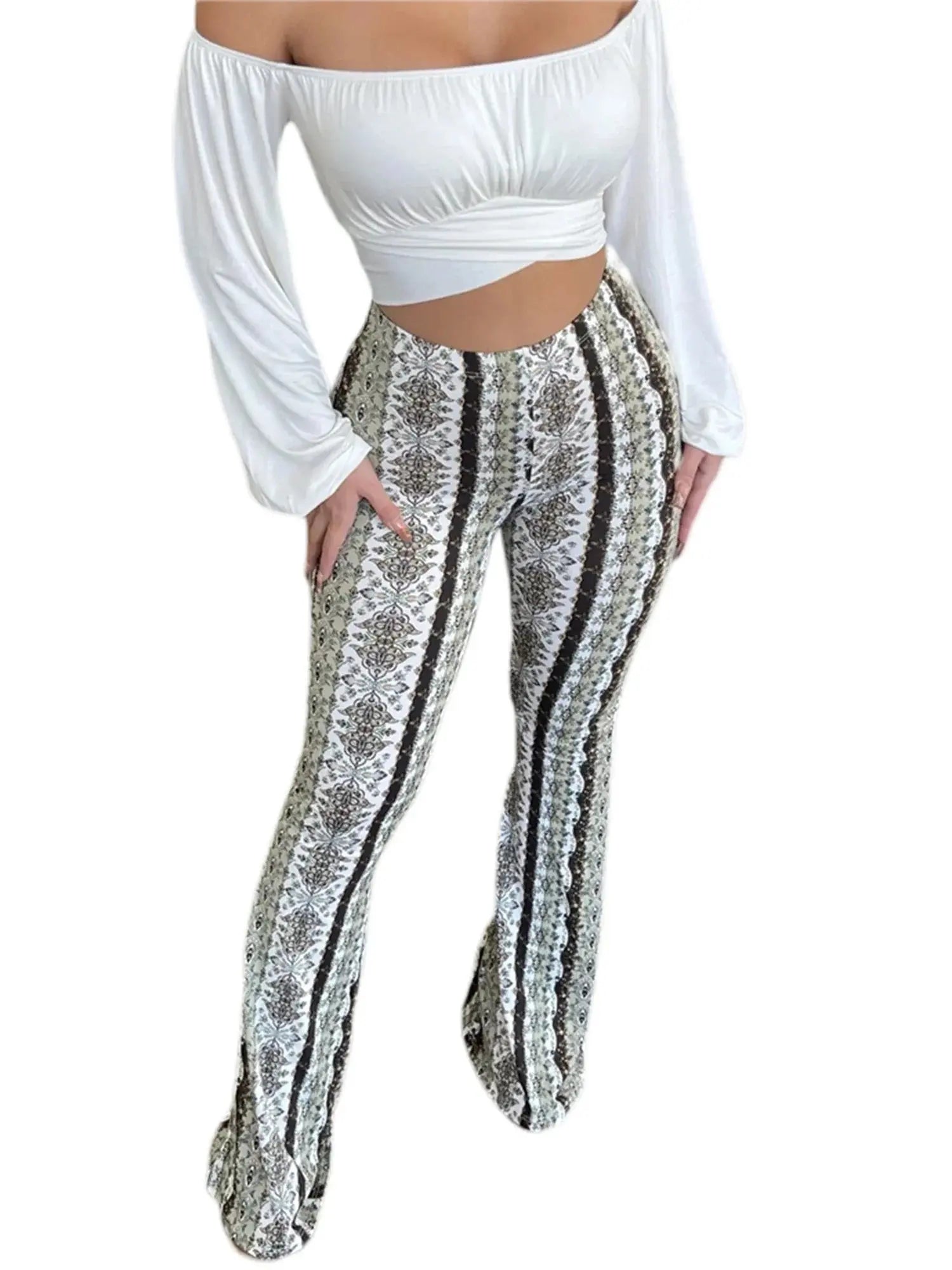 Frauen Boho Flare Pants Ethnic Tribal Print Bell Bottom Yoga Palazzo Hose - Blade & Thread
