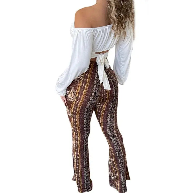 Frauen Boho Flare Pants Ethnic Tribal Print Bell Bottom Yoga Palazzo Hose - Blade & Thread