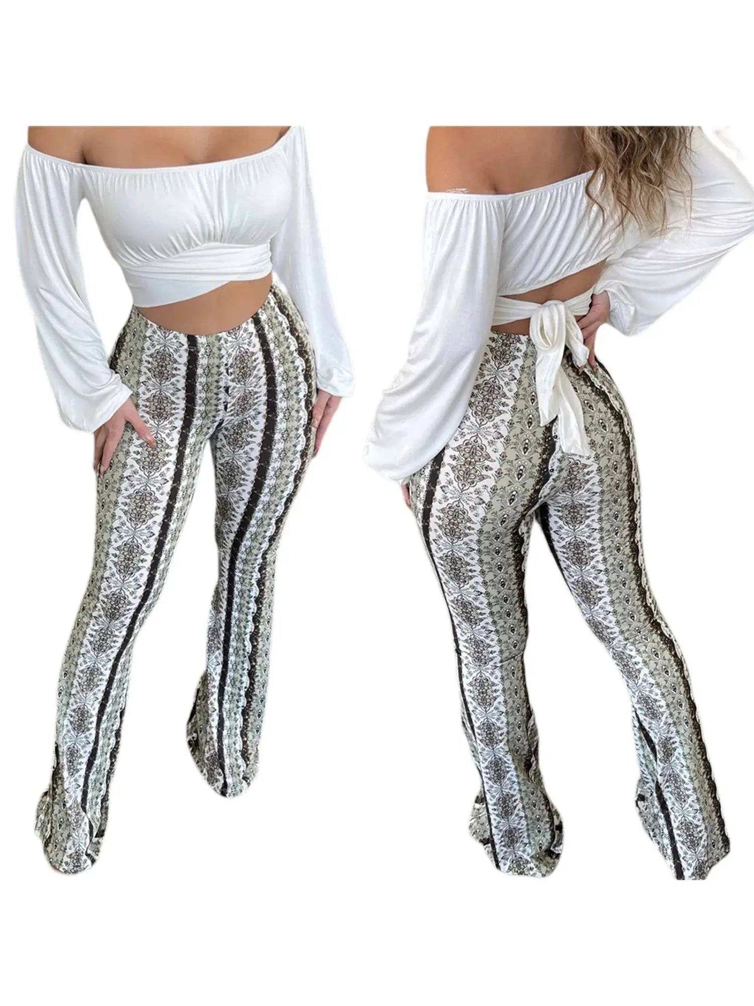 Frauen Boho Flare Pants Ethnic Tribal Print Bell Bottom Yoga Palazzo Hose - Blade & Thread
