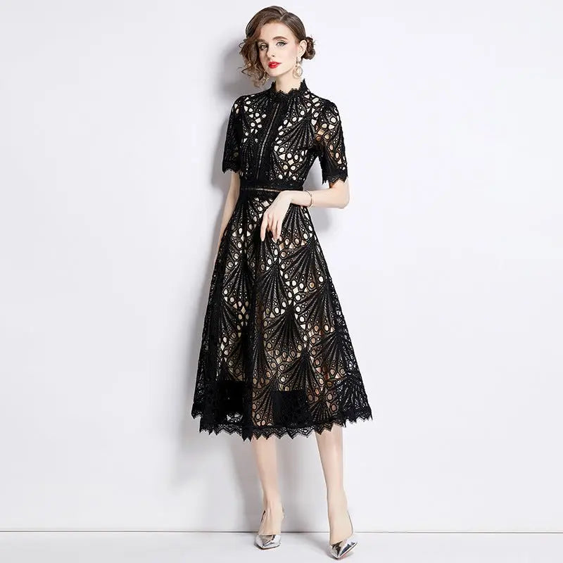 French lace round neck dress - Blade & Thread