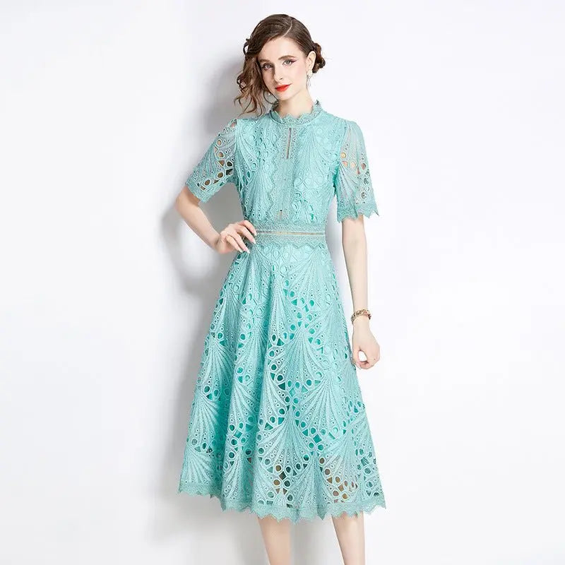 French lace round neck dress - Blade & Thread