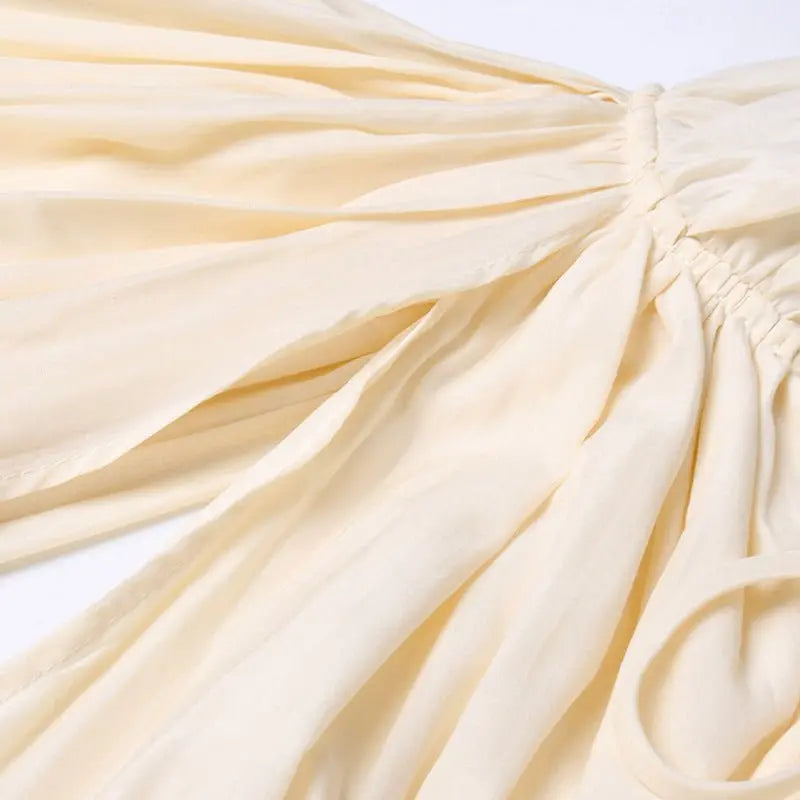 French Palace Style V-Neck Long Sleeve Shawl Pleated Ruffle Dress - Blade & Thread