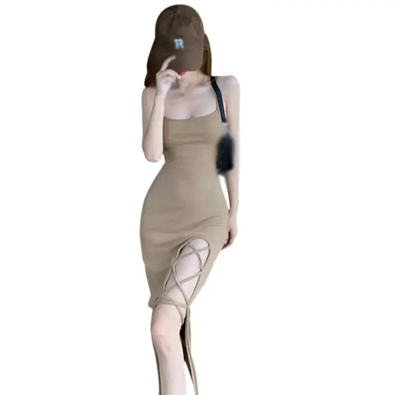 French Slim Fit Split Strap Dress Sleeveless Strap Dress - Blade & Thread