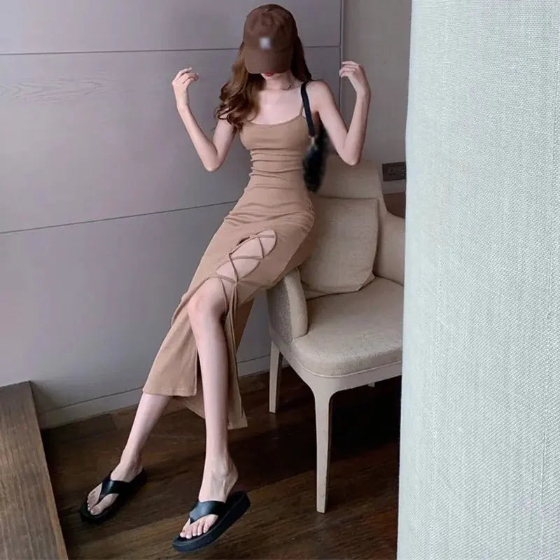 French Slim Fit Split Strap Dress Sleeveless Strap Dress - Blade & Thread