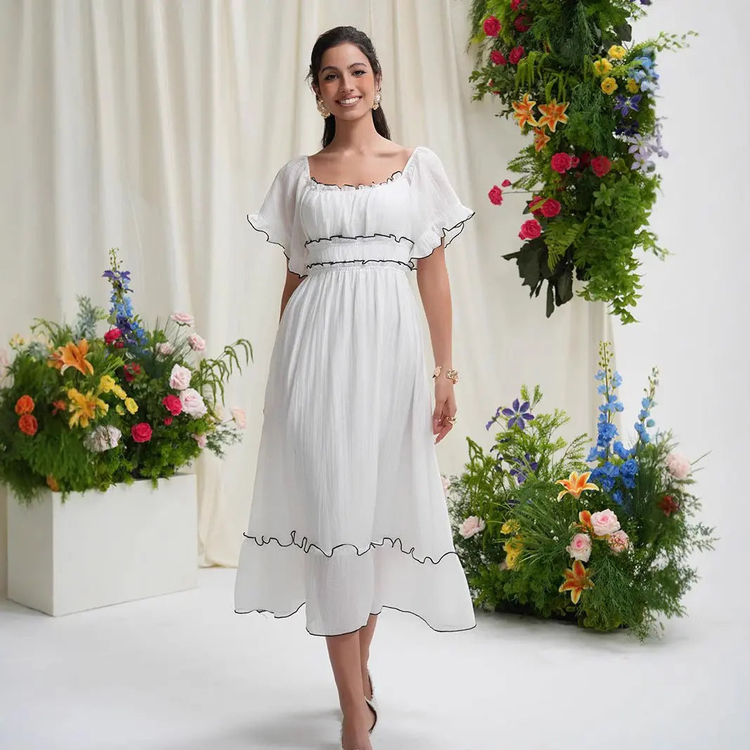 French square neck waist dress - Blade & Thread