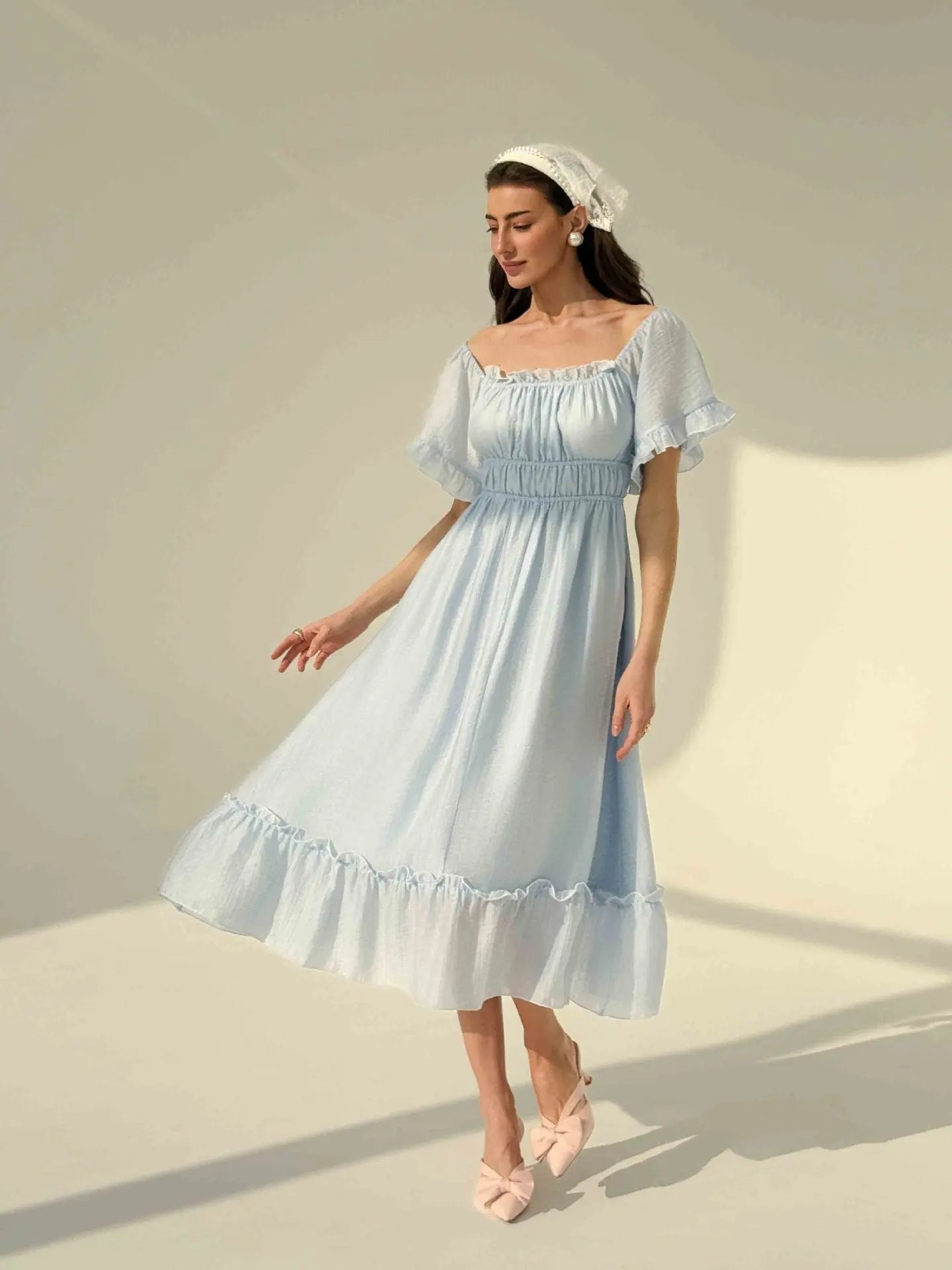French square neck waist dress - Blade & Thread