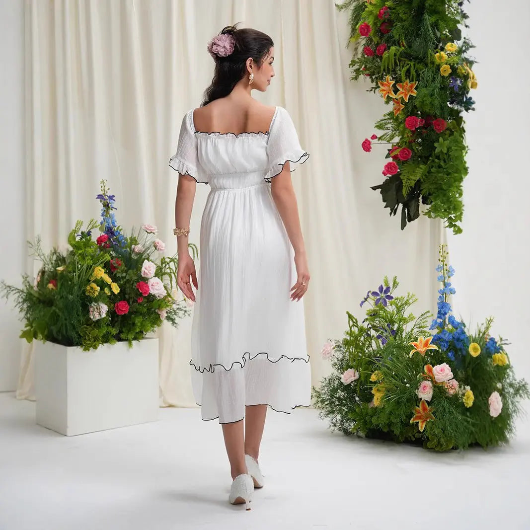 French square neck waist dress - Blade & Thread