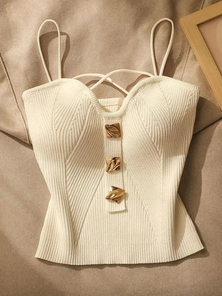 French Style Cross-knit Suspender Camisole Slim High-end Bottom Bandeau Top - Blade & Thread