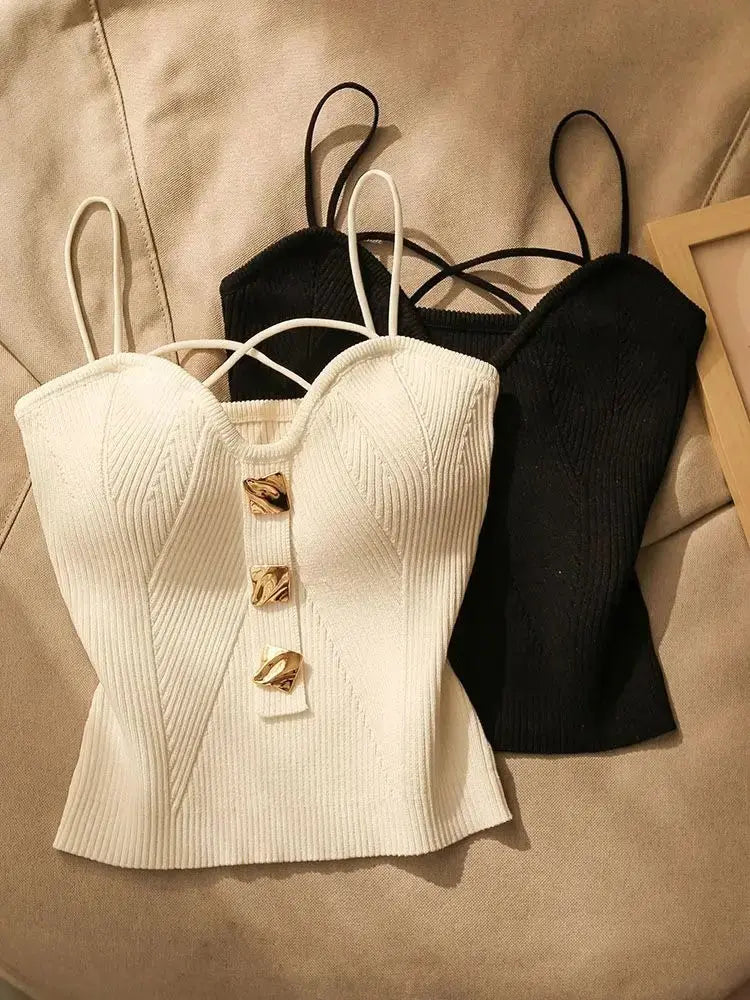 French Style Cross-knit Suspender Camisole Slim High-end Bottom Bandeau Top - Blade & Thread