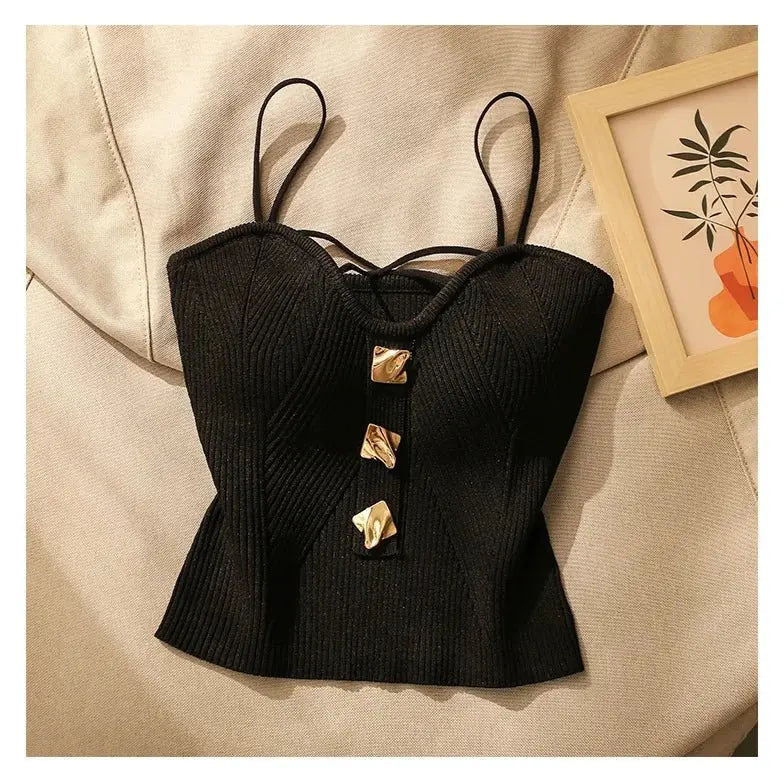 French Style Cross-knit Suspender Camisole Slim High-end Bottom Bandeau Top - Blade & Thread