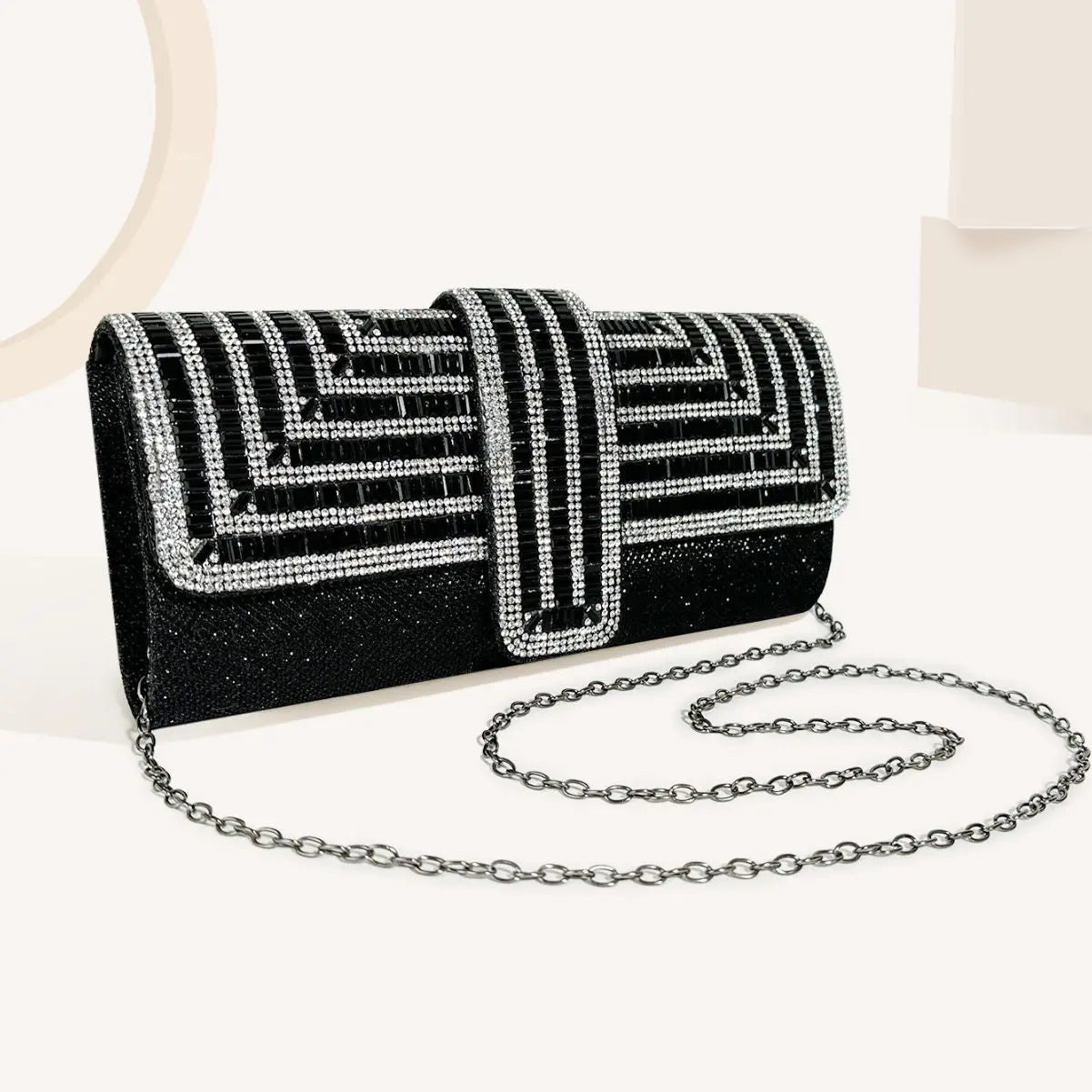 Full diamond flap shiny fashion chain clutch bag - Blade & Thread