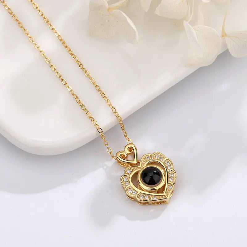 Full Diamond Love Projection Necklace Photo Custom Pendant - Blade & Thread