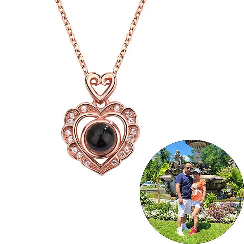 Full Diamond Love Projection Necklace Photo Custom Pendant - Blade & Thread