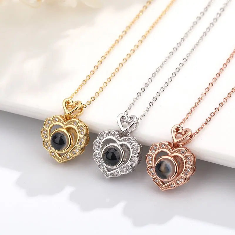 Full Diamond Love Projection Necklace Photo Custom Pendant - Blade & Thread