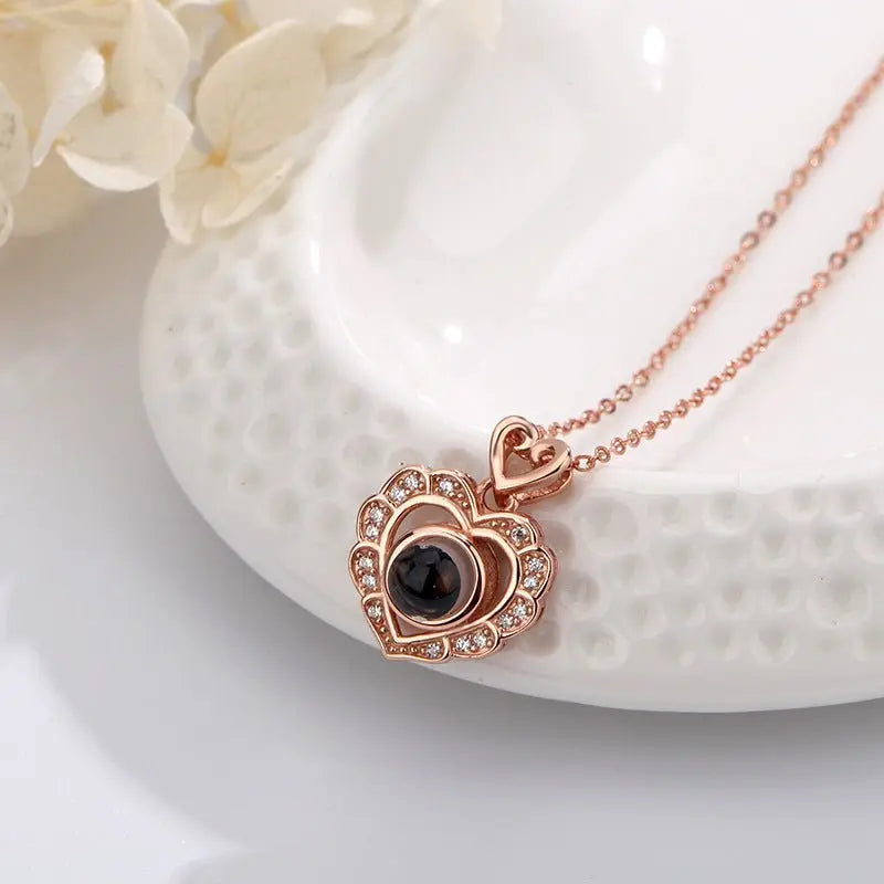 Full Diamond Love Projection Necklace Photo Custom Pendant - Blade & Thread