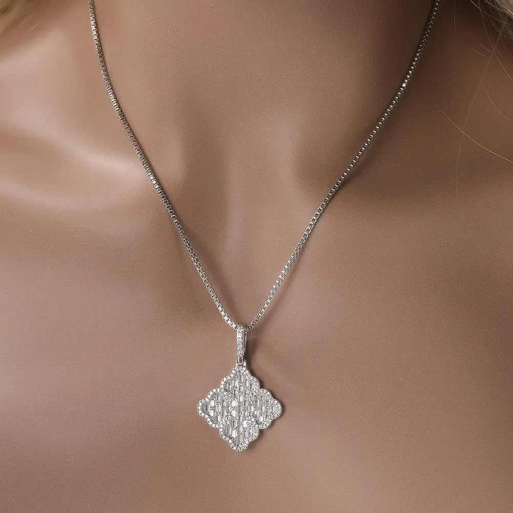 Full-diamond zircon four-leaf clover necklace - Blade & Thread