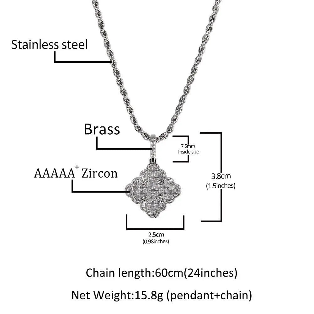 Full-diamond zircon four-leaf clover necklace - Blade & Thread