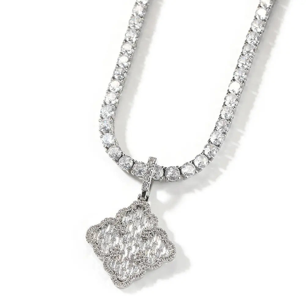 Full-diamond zircon four-leaf clover necklace - Blade & Thread