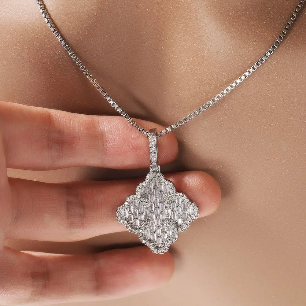 Full-diamond zircon four-leaf clover necklace - Blade & Thread