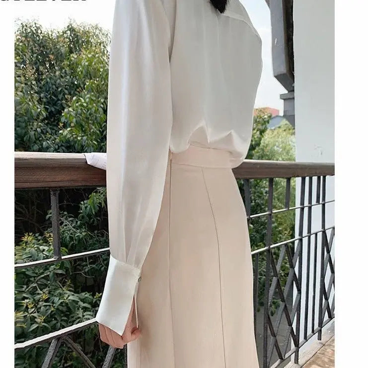Full Sleeve Ladies Satin Blouses Blusas Single-breasted Loose Women Shirts - Blade & Thread