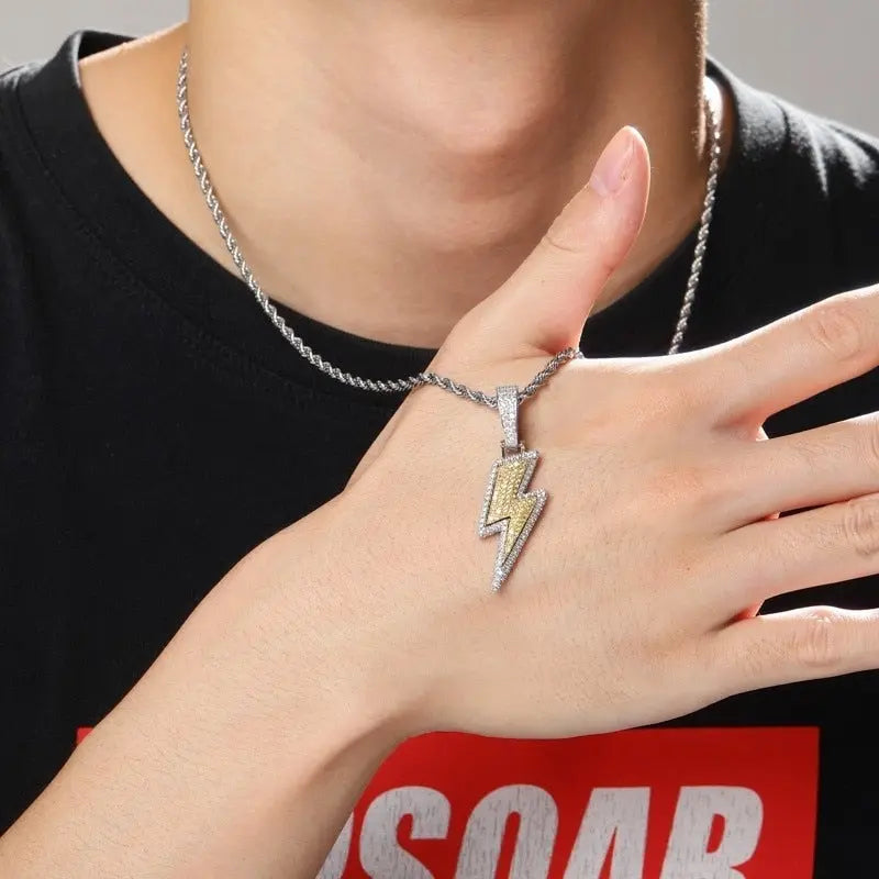 Full Zircon Lightning Necklace Hip Hop Party Locomotive Pendant Necklace nowadaysfashion