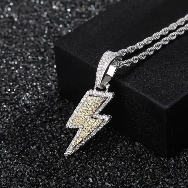 Full Zircon Lightning Necklace Hip Hop Party Locomotive Pendant Necklace nowadaysfashion