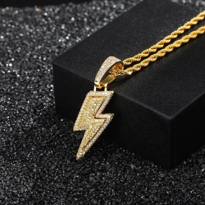 Full Zircon Lightning Necklace Hip Hop Party Locomotive Pendant Necklace nowadaysfashion