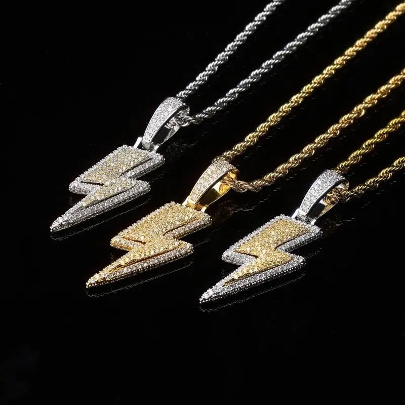 Full Zircon Lightning Necklace Hip Hop Party Locomotive Pendant Necklace nowadaysfashion