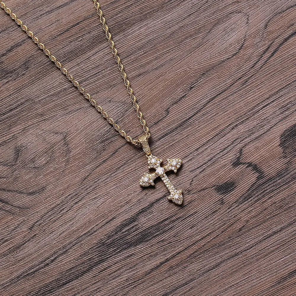 Full zirconium cross pendant couple necklace - Blade & Thread