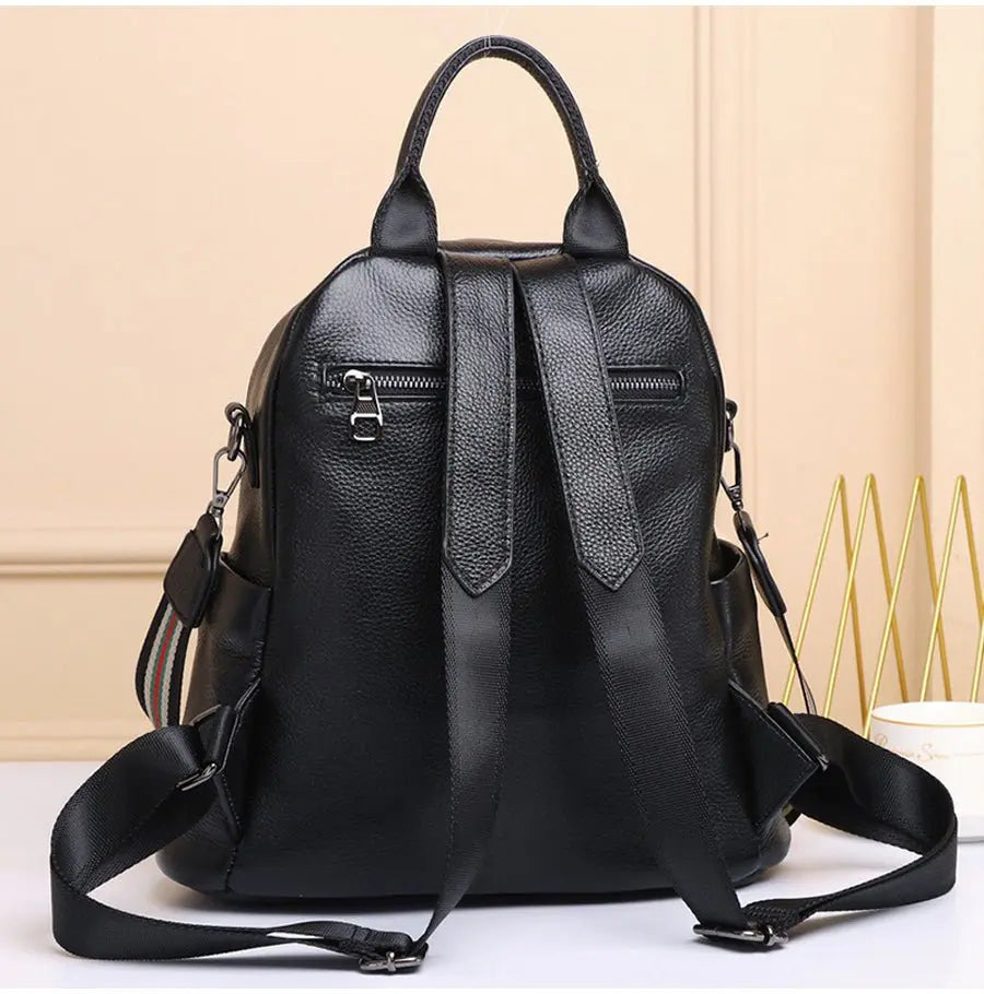 Genuine Real Cowhide Leather Backpack High Quality Women's Bag Durable Dirty Student School Bag - Blade & Thread